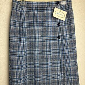 Vintage NWT Pendleton Virgin Wool Wrap  Buttons Plaid Midi Skirt Size M